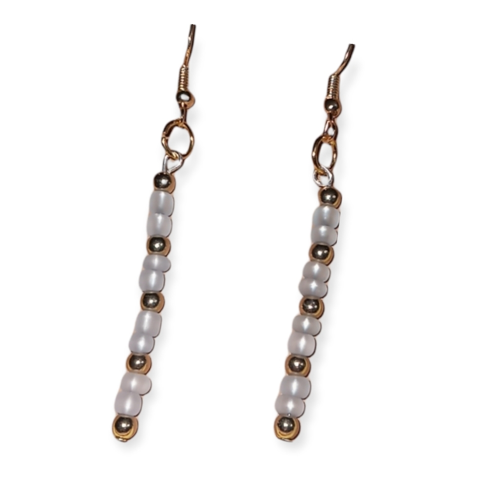 Hand Crafted Gold plated and frosted glass beaded statement earrings drop